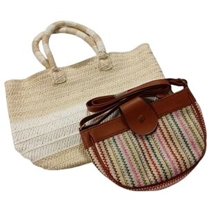 Altru Summer Basket Arm Bag Tote & Time & Tru Crossbody Bag Bundle Purses Set